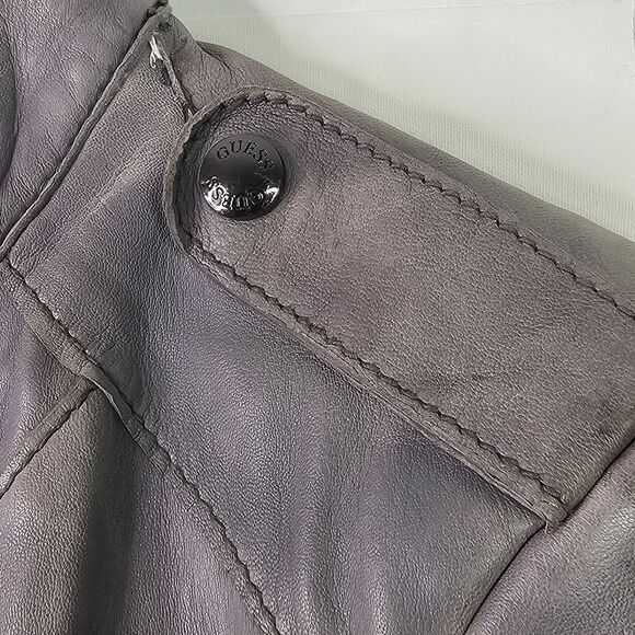 Guess Gray Leather Motorcycle Bomber Jacket - Picture 5 of 12